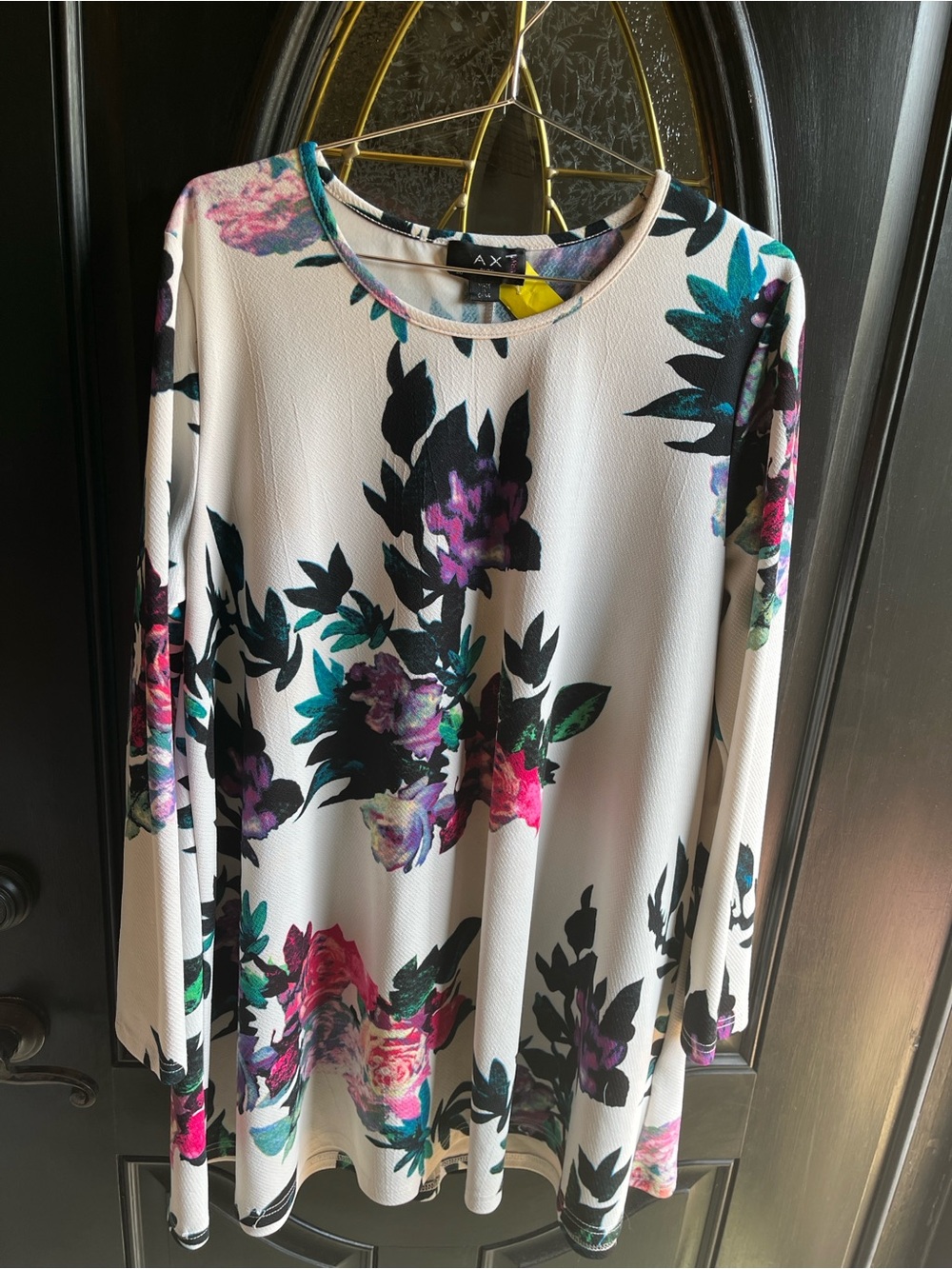 AX Paris White Floral Long Sleeve Tunic with Pink, Purple & Teal Accents